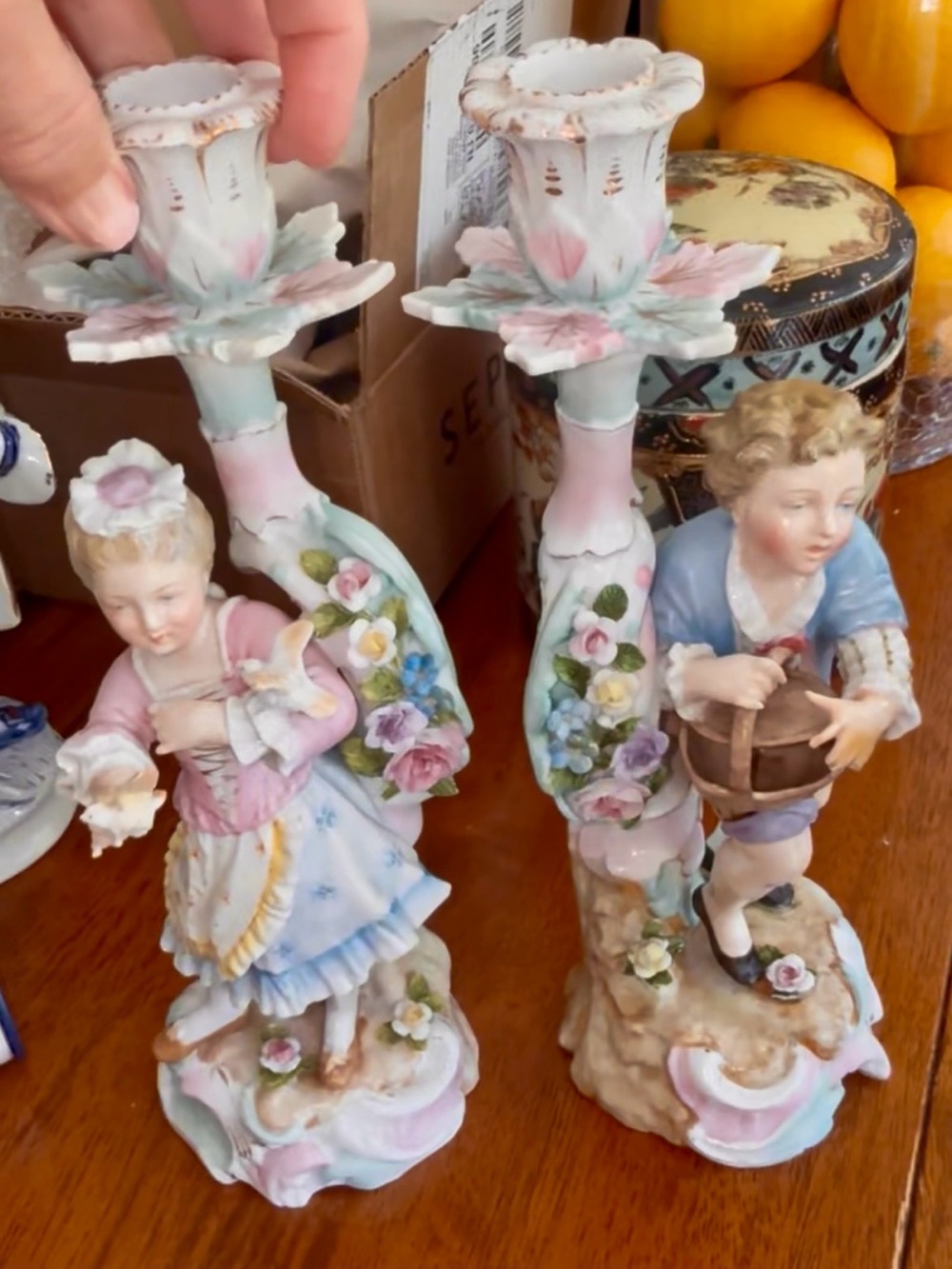 Antique Sitzendorf Porcelain Candlesticks early 19th Century Germany RARE FIND